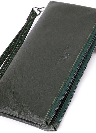 Красивый кожаный кошелек на три отделения st leather 23110 зеленый