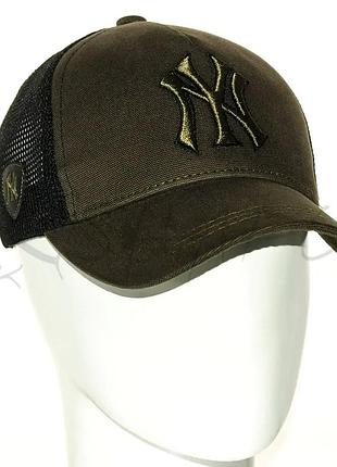 Бейсболка летняя с сеткой unisex кепка брендовая из хлопка универсальная new york bth20875 хаки