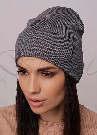 Шапка женская молодежная без подкладки с подворотом шапочка лопата шерстяная leks спринт_ж серый меланж