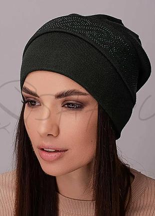 Шапка женская шерстяная с добавлением кашемира утеплена флисом и украшена стразами leks інгрід бутылочный