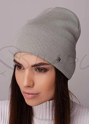 Шапка женская шерстяная с отворотом утепленная флисом мелкой вязки leks скілл светлый малахит