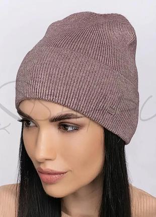 Шапка женская вискозная с отворотом без подкладки одинарная leks банер кофе