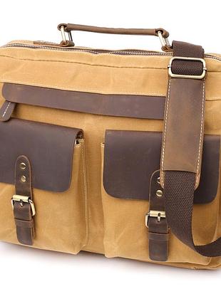 Стильний портфель з якісного текстилю зі шкіряними вставками vintage 20874_1 світло-коричневий