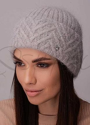 Шапка ангоровая женская утепленная флисом с узором на отвороте leks мадонна средне серый