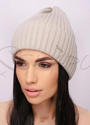 Шапка женская шерстяная одинарная с отворотом шапочка луковка leks бомонд светлая фисташка