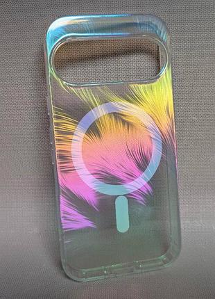 Чохол для google pixel 9 / гугл піксель 9, прозорий tpu, кольоровий перелив, magsafe, захист камери