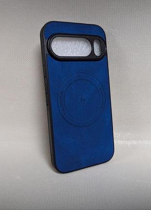 Чехол для google pixel 10 pro / гугл пиксель 10 про, leather tpu, эко-кожа, magsafe, противоударный, синий