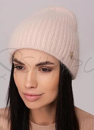 Шапка женская ангоровая без подкладки с отворотом leks комфорт светло-бежевый