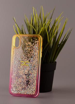Чехол на iphone xr жёлтый/розовый прозрачный силиконовый с плавающими блёстками чехол для айфон икс эр