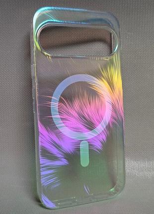 Чехол для google pixel 9 pro xl / гугл пиксель 9 про хл, прозрачный tpu, цветной перелив, magsafe, защита камеры