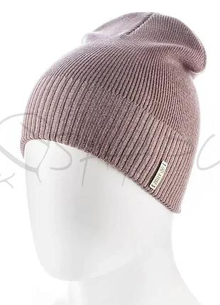 Шапка біні з віскози стильна молодіжна без відвороту подвійної тонкої в'язки zolly zh211 кава