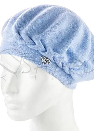 Берет жіночий подвійний збоку прикрашений акуратним візерунком невеликого об'єму zolly zh257 блакитний
