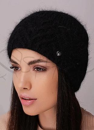 Шапка ангоровая женская утепленная флисом с узором на отвороте leks мадонна черный