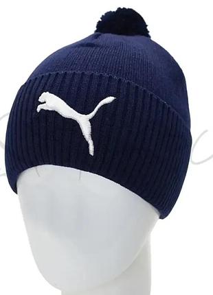 Брендовая мужская шапка с помпоном puma h23303 темно-синий