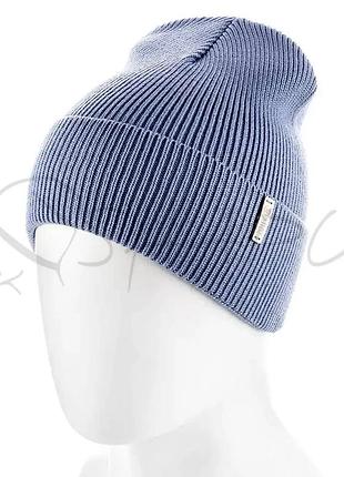 Шапка бини молодежная из вискозы с отворотом одинарной вязки zolly zh227 джинс
