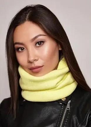 Снуд женский из хлопка теплый зимний баф в мелкий рубчик caskona theo бафф лайм
