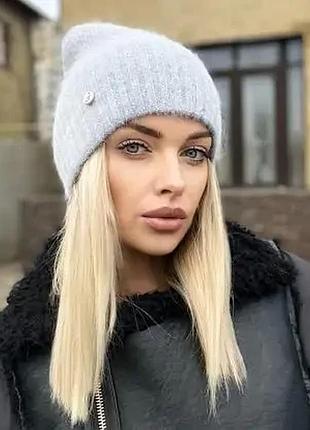 Шапка женская ангоровая с широким отворотом удлиненная утепленная микрофлисом caskona martina шапка перламутровый