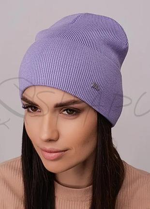 Шапка шерстяная женская одинарная с отворотом мелкой вязки leks барбарис светло-фиолетовый