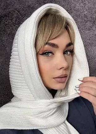 Капор жіночий бавовняний капішон в'язаний теплий зимовий caskona alice капор молочний