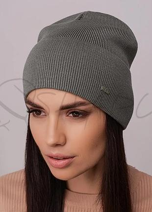 Шапка шерстяная женская одинарная с отворотом мелкой вязки leks барбарис малахит