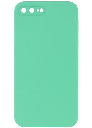 Чехол на iphone 7 plus / iphone 8 plus зеленый / мятный силиконовый с защитой камеры с микрофиброй квадратные грани