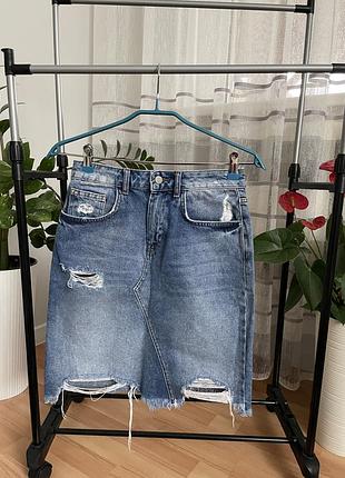 Стильна джинсова рвана юбка денім джинс denim jeans