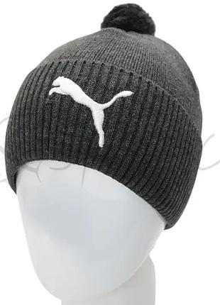 Брендовая мужская шапка с помпоном puma h23303 темно-серый