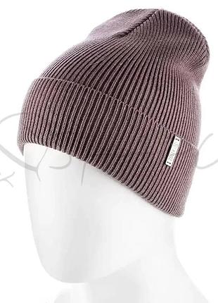 Шапка бини молодежная из вискозы с отворотом одинарной вязки zolly zh227 кофе