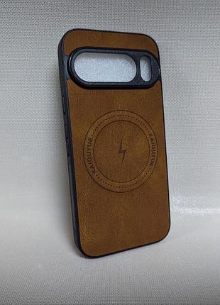 Чехол для google pixel 10 pro / гугл пиксель 10 про, leather tpu, эко-кожа, magsafe, противоударный, коричневый