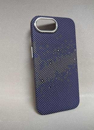 Чехол для iphone 16e / айфон 16е, unibit (pitaka style), tpu, с принтом, противоударный, защита камеры, синий