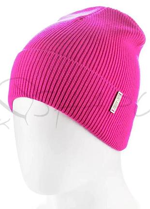 Шапка бини молодежная из вискозы с отворотом одинарной вязки zolly zh227 фуксия