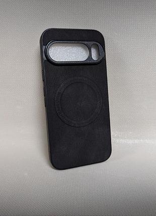 Чехол для google pixel 10 pro / гугл пиксель 10 про, leather tpu, эко-кожа, magsafe, противоударный, черный
