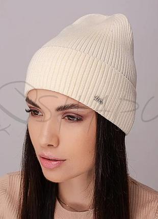 Шапка женская вискозная одинара с отворотом в рубчик leks фортуна карамель