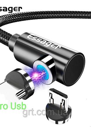 Кабель для зарядки телефона магнитный угловой usb essager с коннектором micro usb 1 метр