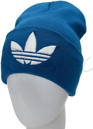 Шапка бини лопата с брендовой вышивкой универсальная на манжете adidas l20081 морская волна