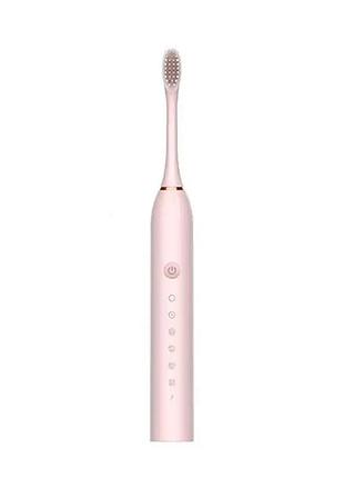 Рожева електрична зубна щітка sonic toothbrush х-3 ультразвукова акумуляторна 4 змінні насадки в комплекті top shop ua_