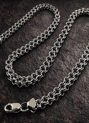 Серебряная цепочка "двойной ручей" 925 пробы. широкая цепь на шею 60