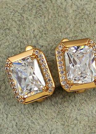 Сережки xuping jewelry великий прямокутник з білим каменем 1,4 см золотисті love-shopping