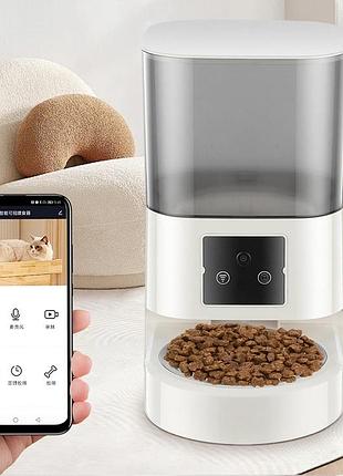 Автоматична годівниця для котів papifeed 6l, смарт годівниця з wifi, біла