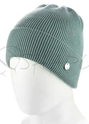 Шапка луковычка молодежная из вискозы с отворотом утепленная флисом atrics wh891 т.мята