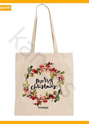 Экошопер bookopt merry christmas бежевая сумка для покупок из хлопка без застежки экологичная сумка для