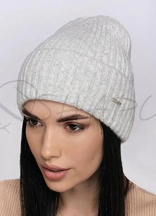 Шапка молодежная одинарная колпак из шерсти мерино женская шапочка на манжете leks ліна светло-серый