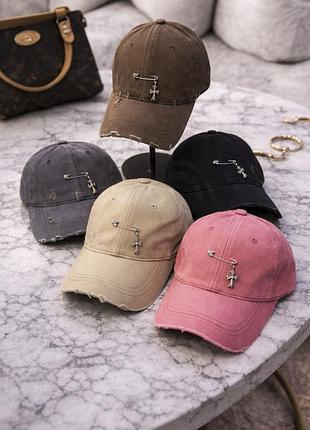 Джинсовая кепка chrome hearts рваная, брендовая бейсболка chrome hearts джинс, кепка хром хартс, рванная кепка, рванка
