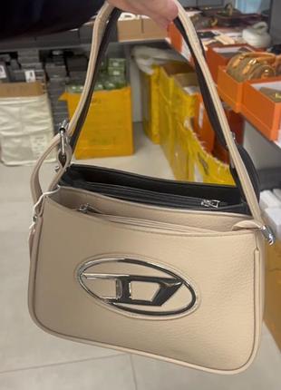 Жіноча сумка diesel багет, сумка дизель, крос-боді, брендова сумка, сумка на плече, сумка через плече бежевий