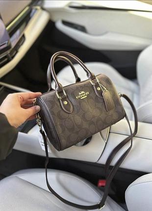 Жіноча сумка coach rowan satchel, сумка коач, модна сумка саквояж, сумка бочечка коричневий