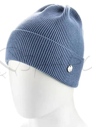 Шапка женская луковычка молодежная из вискозы с отворотом одинарной вязки atrics wh877 джинс