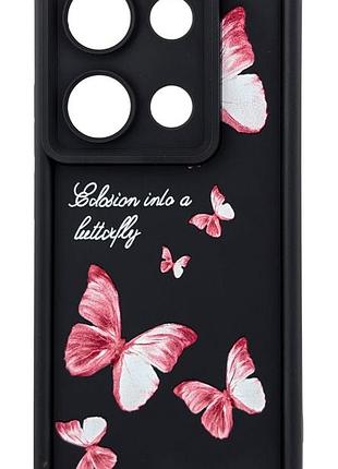 Чехол shock case print для poco m6 pro бампер силиконовый черный с рисунком бабочки
