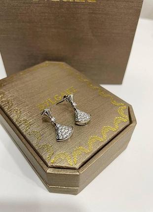 Жіночі сережки bvlgari вечірні ювелірні кульчики з камінчиками для дівчини булгарі брендові сріблясті сережки для вух