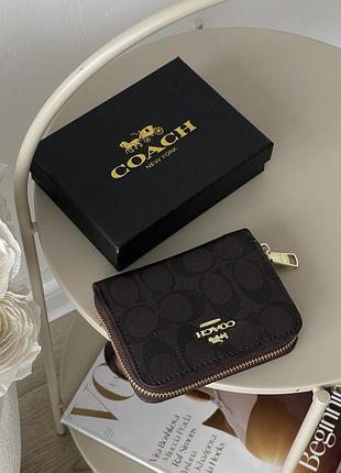 Маленький кошелек для девушки coach женский кожаный кошелек коуч брендовый бумажник для женщины на молнии коричневый