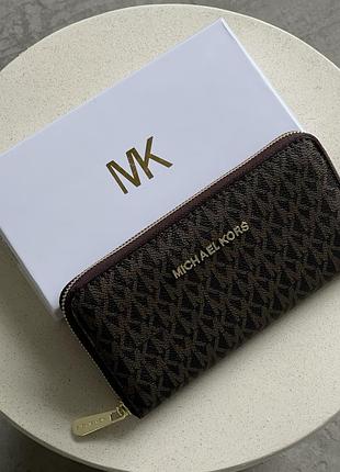 Большой кошелек для девушки michael kors брендовое портмоне для женщины майкл корс женский кожаный кошелек на молнии коричневый